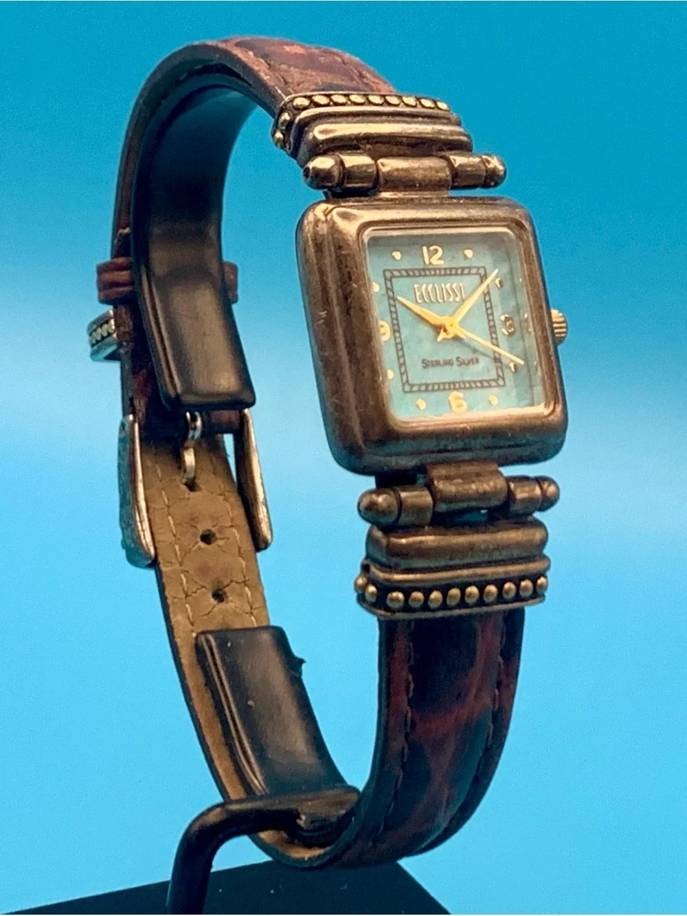 ECCLISSI 22490 Women’s Vntg Watch Sterling Silver Blue Turquoise Works New Batt